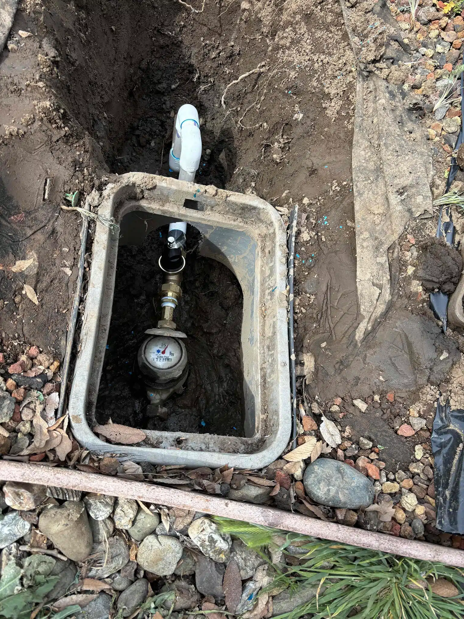 Broken Water Line Repair at Meter Box Broken water line repaired at meter box by Earl's Plumbing in Chico, CA