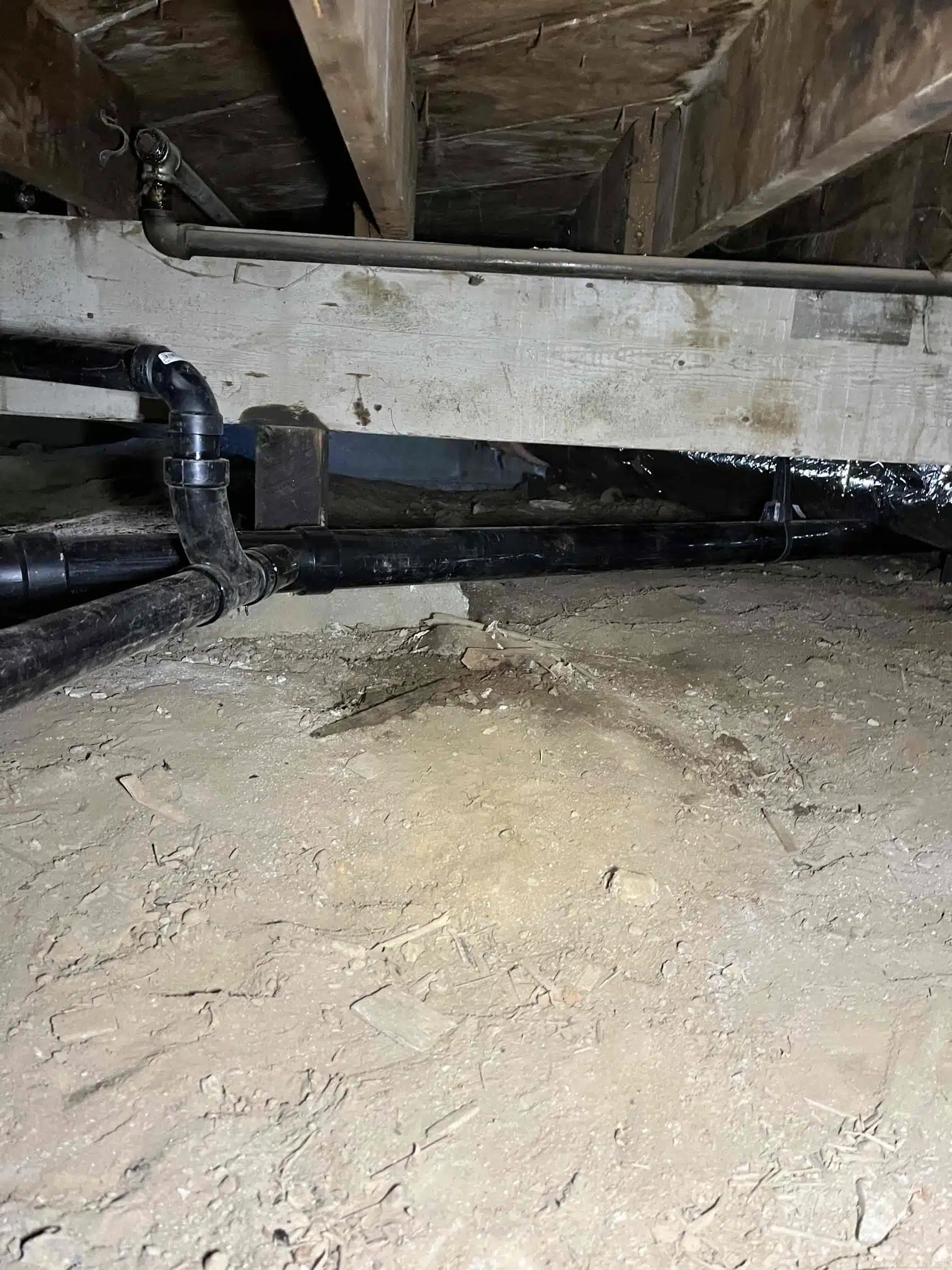New Drain Line Branch Connections After Replacement New drain line branch connections after under-home replacement