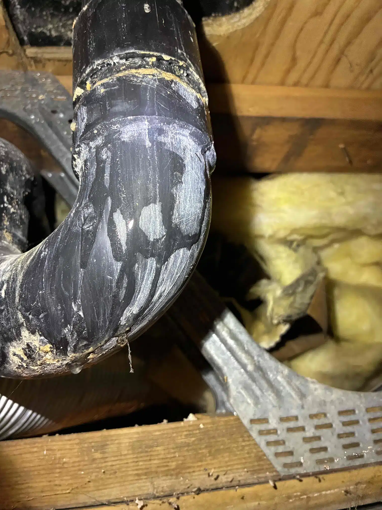 Leaking Shower Drain Found After Opening Ceiling Leaking second-story shower drain found after opening ceiling in Chico, CA