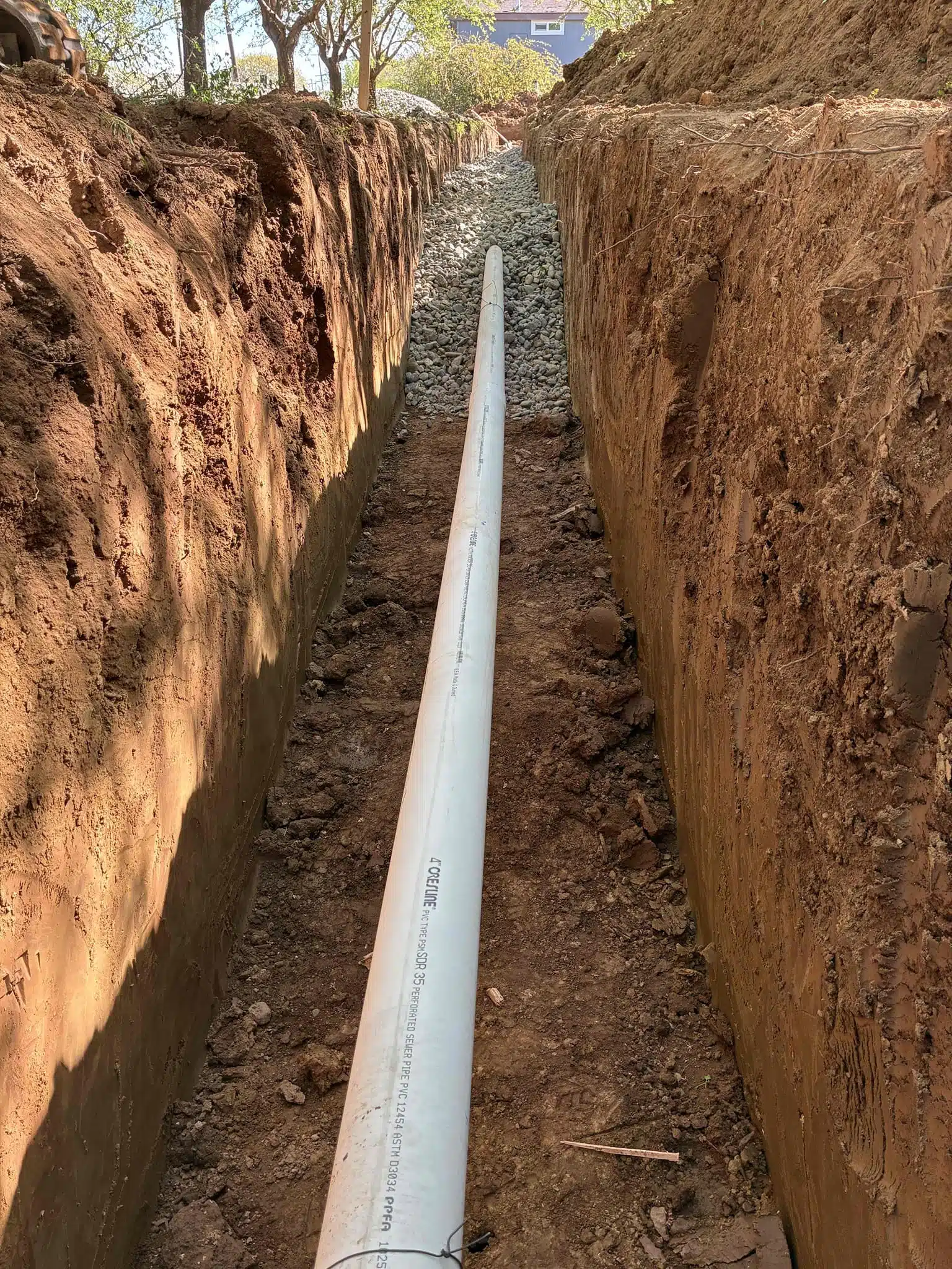 Sewer Line Replacement with Pipe Bedding in Chico, CA Sewer line replacement in Chico, CA with new pipe laid on base material