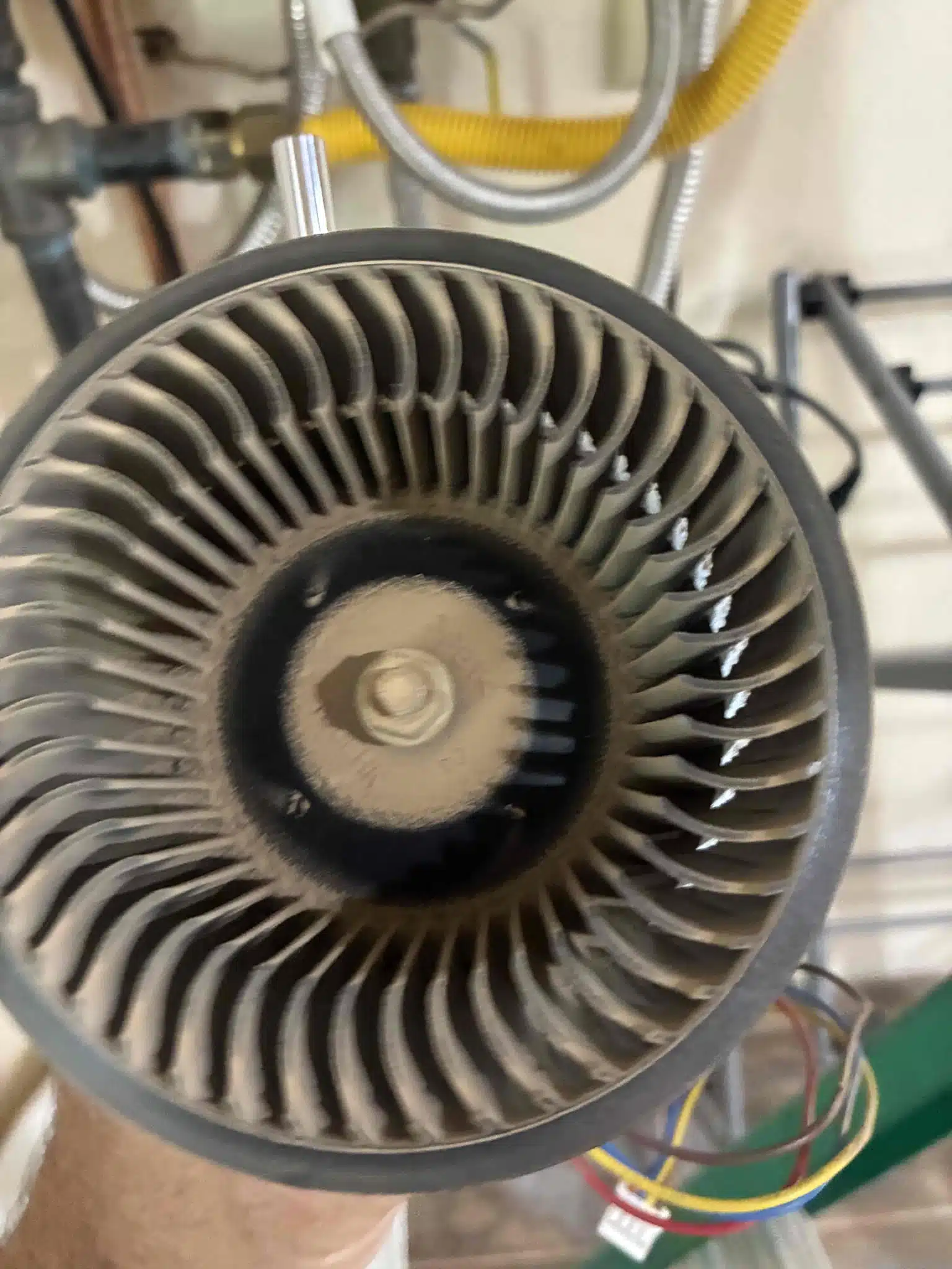 Dirty blower fan from tankless water heater repair in Paradise CA