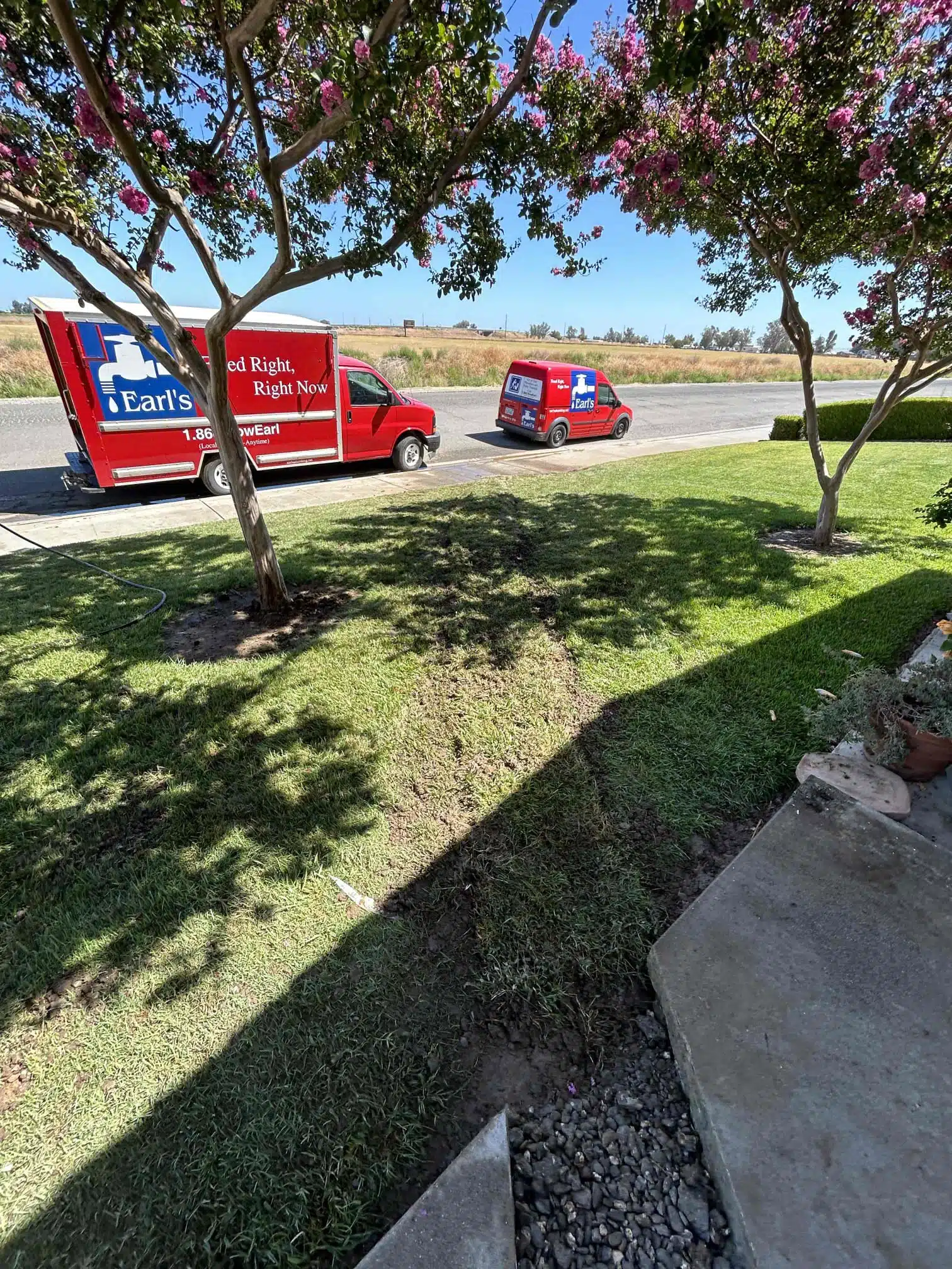 Water Line Replacement After Completion Clean yard after water line replacement completed by Earl's Plumbing