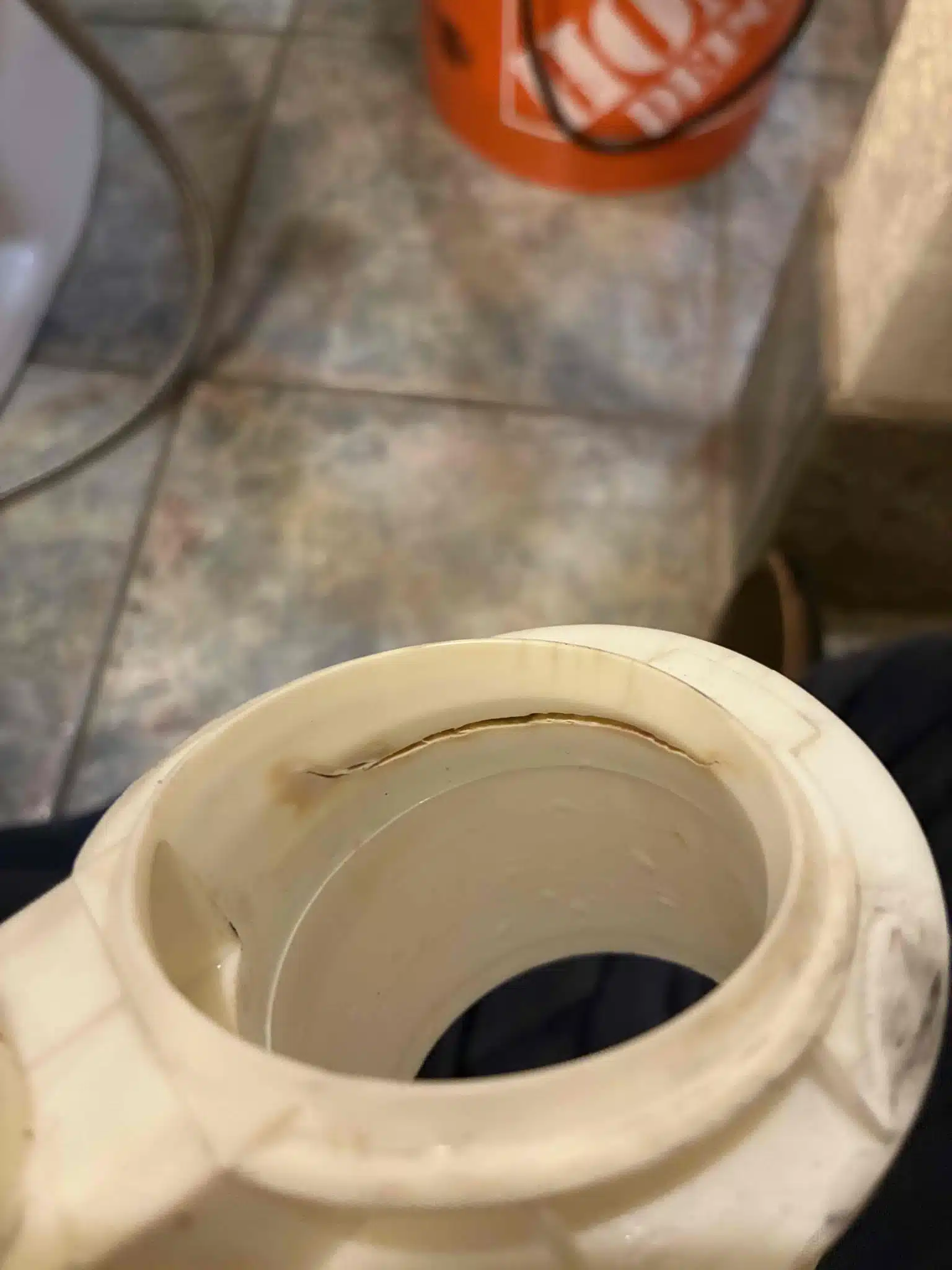 Crack found in toilet flush tower during toilet repair by Earl's Plumbing